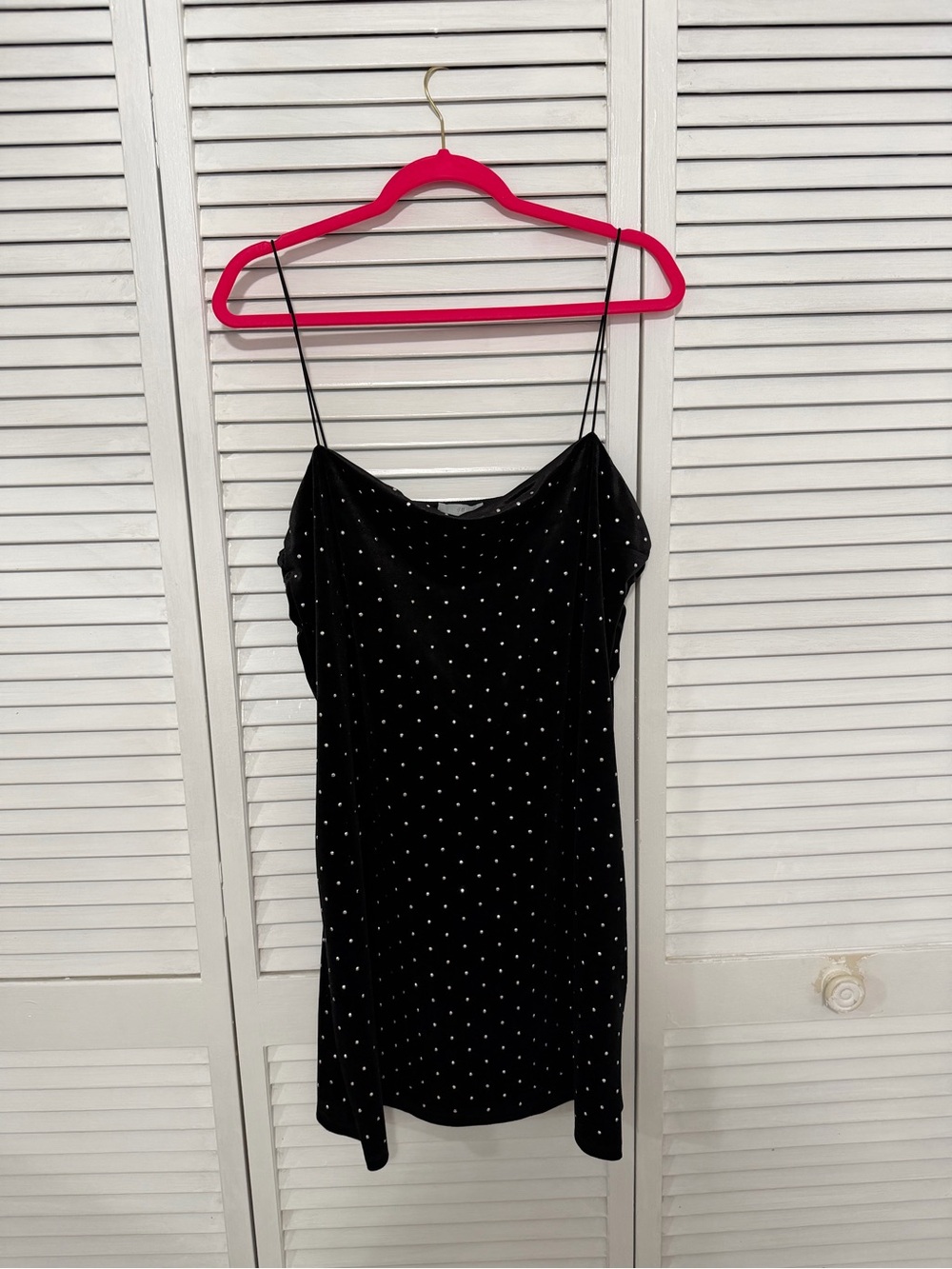 Black Slip Dress with Spaghetti Straps and Gems